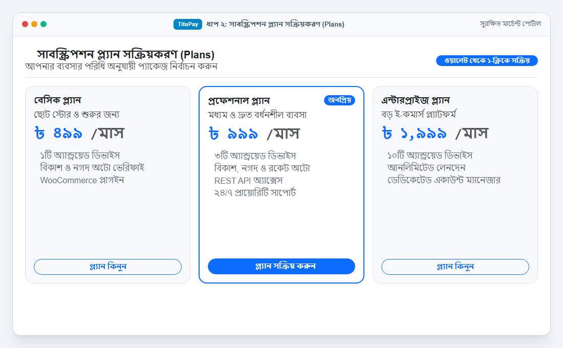 ধাপ ৩: সাবস্ক্রিপশন প্ল্যান সক্রিয়করণ